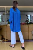 Made in Italy Plisse Shirt Lapis /8 =